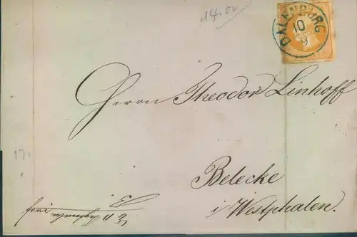 1859, "DALENBURG", sehr seltener Hannoverstempel auf Faltbrien mit 3 Groscjem King Geirg V. Bitte ansegen