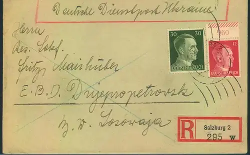 1946, DEUTSCHE DIENSTPOSTUKRAINE, Einschreiben ab SALZBURG
