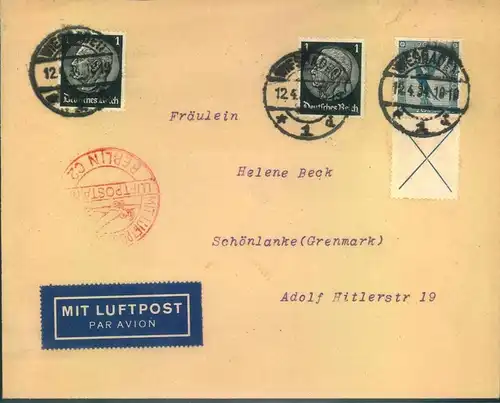 1934, Luftpostbrief mit guter Zusammendruck Frankatur ab WIESBADEN