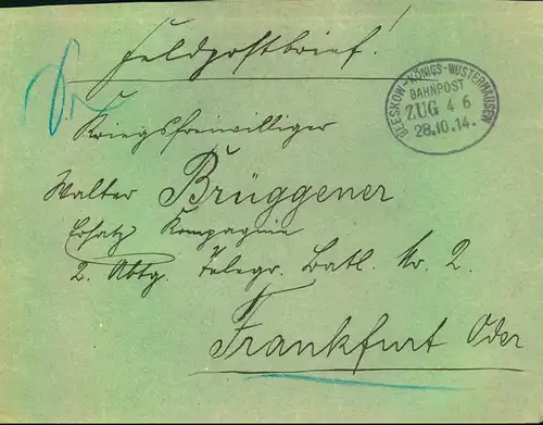 1914, Feldpost per Bahnpost "BEESKOW  KÖNIGS WUSTRERHAUSEN