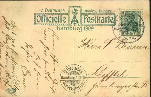 1918, Sonderkarte / Sonderstempel "16. Deutsches Bundesschießen Hamburg"