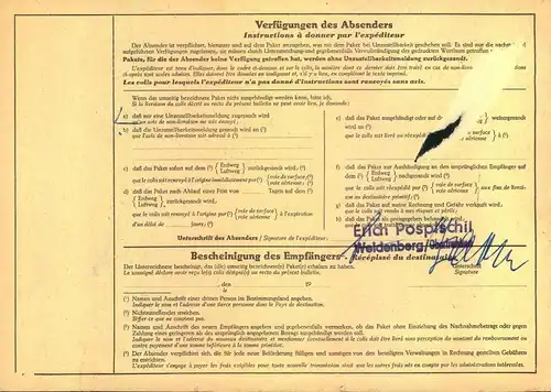1961, 1 DM großer Kurfürst in  Bundverwendung auf AuslandspaKetkarte ab WEIDENBERG