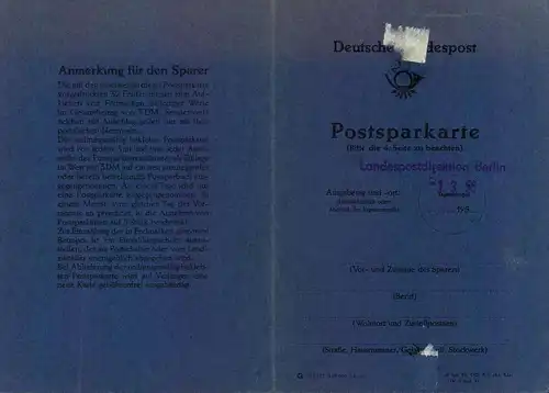 1955, komplette Postsparkarte mit 3,-DM Guthaben