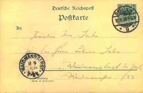 1898, WAIMANNSLUST, Berliner Vorortstempel auf 5 Pf. GSK mit privaten Zudruck auf der Rückseute
