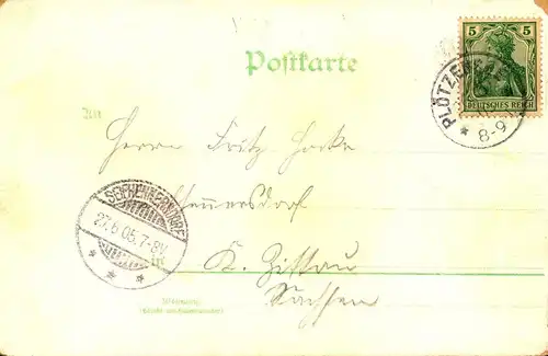 1905, "PLÖTZENSEE", Berliner Vorortstempel rs. auf dekorativer Ansuchtskarte