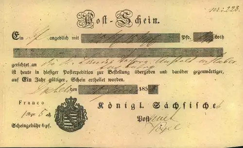 1847/1876, 5 Postscheine