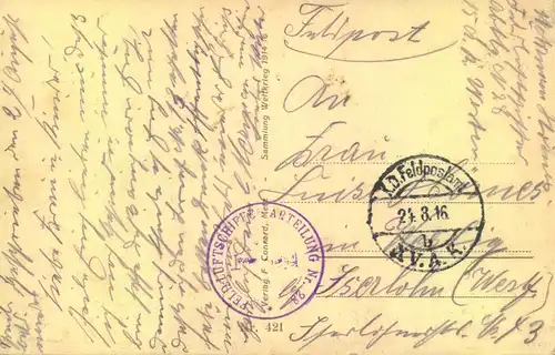 1916, Feldpostkarte mit Briefstempel  "FELD-LUFTSCHIFFER-ABTEILUNG No. 28"