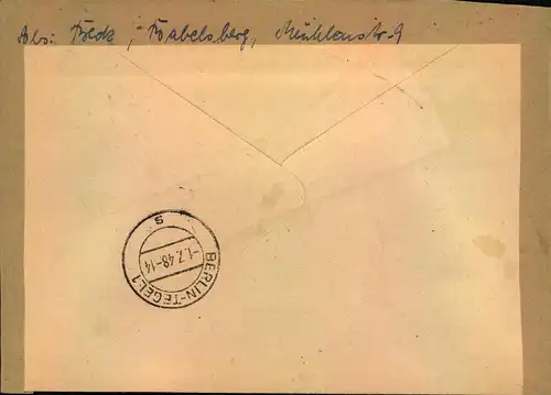 1948, BEZRILSHANDSTEMPEL BEZIRK 25: R-Brief von POTSDAM-BABELSBER, ausführlicher Befund