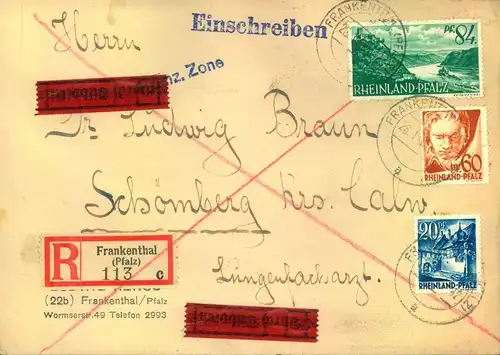 1948, RHEINLAND-OFALZ, Einschreiben/Eilboten ab FRANKENTGAL (PFALZ)