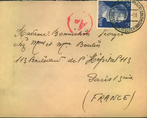 1943, Zwangsarbeiterbrief ab FRANNKFURT (MAIN) N'''nach Parus