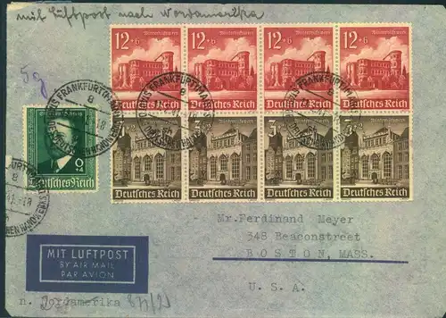 1941,Luftpostbruef mit WH-Zusammendrucken ab ab FRANNKFURT (MAIN) nach USA