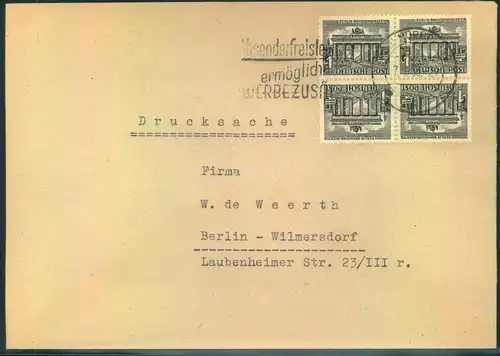 1949, 1 Pfg. Bauten als Kehrdruck (SK 1) portogerecht im Viererblock auf Drucksache