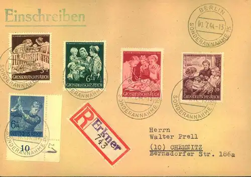 1944, portogerechter R-Brief mit seltenem Stempel "BERLON SONDERANNAHME" mit R-Zettel "Erkner"