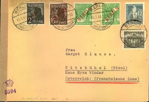 1949, Auslandsbrief mit MiF Rotaufdruck, Stephan und 1 Pf. Bauten