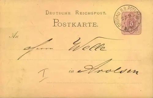 1878, "GRÜNAU R.B. Potsdam" Berliner Vorortstempel auf 5 Pf. GSK