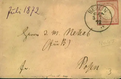 1873, kleiner Brustschildbrief "BERLIN ST.P.A:"