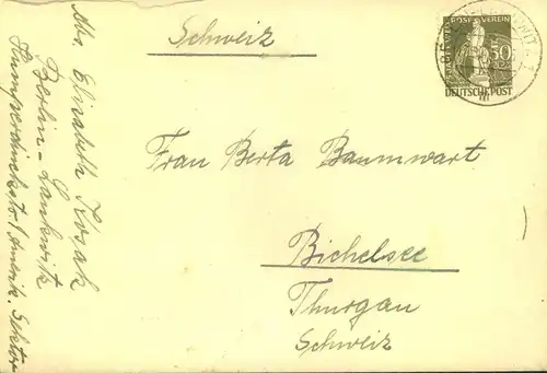 1949, 50 Pf. Stephan als EF auf Auslandsbrief uns 2-mal 12 Pf. auf Fernbrief