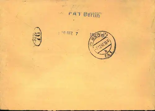 1960, Eilbrief per Rohrpost ab BERLIN - NEUKÖLLN mit rückseitigem Tagesstempel "BERLIN F.A:1" und Numerator