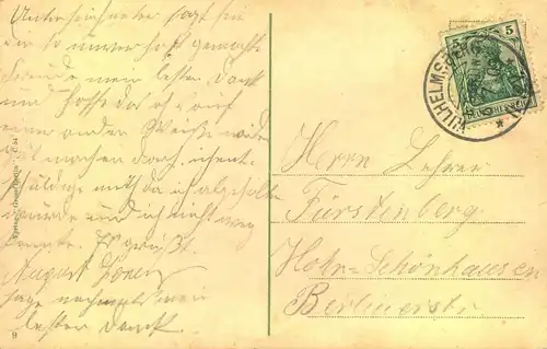 KLASSISCHE BERLIN - STEMPEL:  "WILHELMSRUH b. BERLIN" Kreisobersegmentstempel 1905 auf Orts-AK mit 5 Pf. Germania