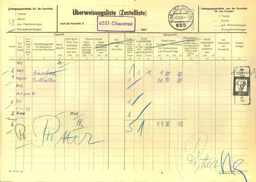 1964, 30 Pf. "Berühmte Deutsche" als EF auf kompletter Überweisungsliste von BAD KREUZNACH