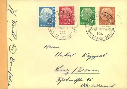 1954, 5, 10, 20, 30 Pf. Heuss I auf FDC