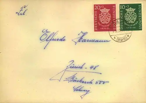 1950, Bachsiegel komplett portogerecht auf Auslandsbrief in die Schweiz