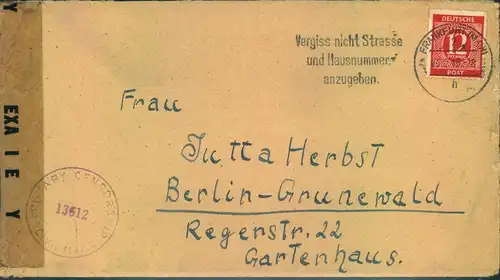 1946, Fernbrief 12 Pfg. Ziffer in Frühverwendung „FRANKFURT (MAIN)  25.2.46“