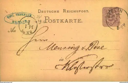 KLASSISCHE BERLIN - STEMPEL:1875, "BERLIN PE 292;" schwarz auf 5 Pfge. GSK
