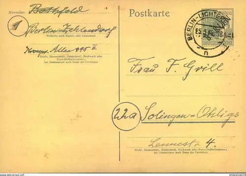 1948, Ganzsachenkarte 12 Pf. Schwarzaufdruck gebraucht ab  "BERLIN-LICHTERFELDE 25.3.49"