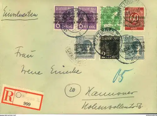 1948, 60 Pfg. Ziffer Netzaufdruck auf portogerechtem R-Brief (108 P)
