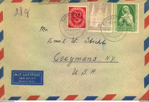 1952, hoch frankierter Luftpostbrief ab BAYREIUH in die USA