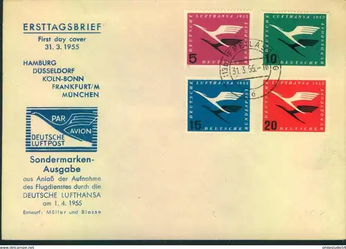 1955, LUFTHANSA, seltener FDC auf Sonderumschlag "FREILASSING 31.3.55"