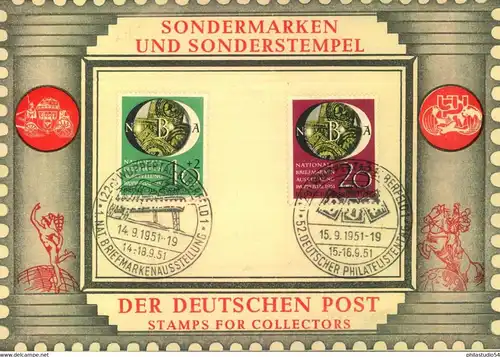 1951, NABA komplett auf Karte nit Ersttagsstempel (Mi 141/2 FDC)