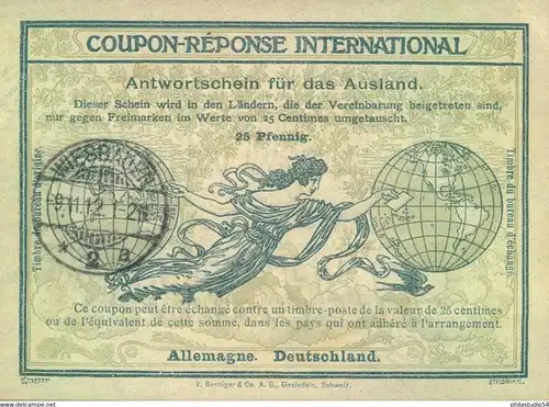 1912, Internationaler Antwortschein (IAS 1) gestempelt WIESBADEN