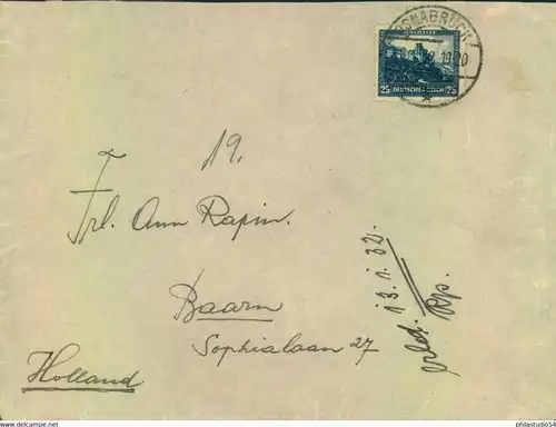 1931, NOTHILFE, 25 Pfg. als Einzelfrankatur auf Auslandsbrief ab OSNABRÜCK - Michel 461