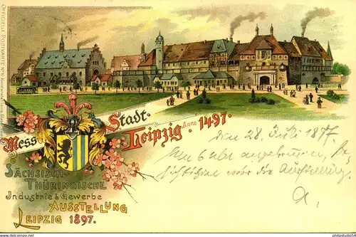 1897, "LEIPZIG AUSSTELLUNGSPLATZ", auf dekorativer, offizieller Sonderkarte