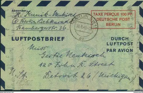 1949, Luftpostleichtbrief 100 Pf. in Type II, gebraucht