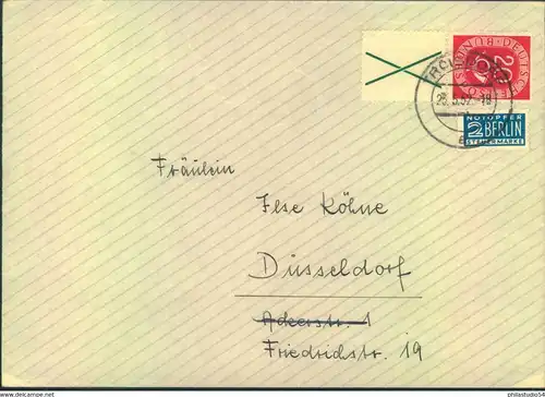 1952, Fernbrief mit Zusammendruck "20 Pf. Posthorn / X" ab Troisdorf