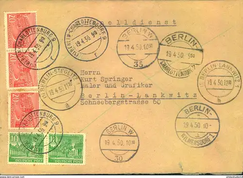1953, POSTSCHNELLDIENST, Brief ab BERLIN-CHARLOTTENBURG 9 über mehrere Stationen