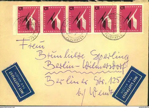 1955, Luftpostbrief ab FRANKFURT (MAIN) mit dekorativer MeF