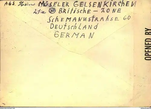 1946, Auslandsbrief mit 5-mal 15 Pfg. AM-Post ab GELSENKIRCHEN mit Zensur in die Schweiz.