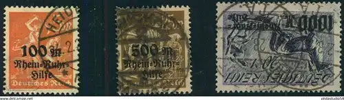 1923, Rhein-Ruhr-Hilfe, komplett, 25 Pfg. etwas kräftig - sonst sauber gestempelt, sign. Infla, KW150,-
