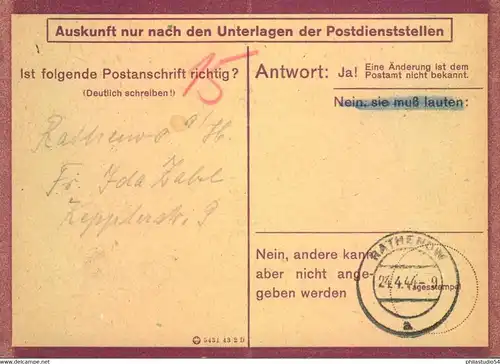 1944, 24.4., Eilauftrag/Postanschriftenprüfung Magdeburg - Rathenow