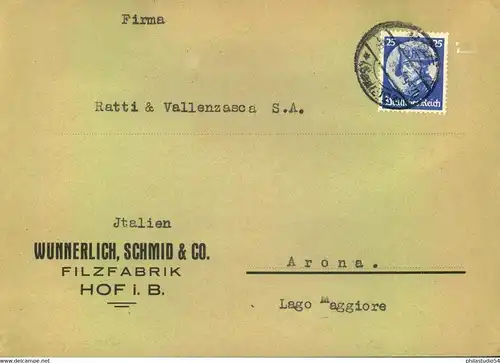 1933, 25 Pfg. Fridericus als EF auf Auslandsbrief ab HOF (SAALE) nach Italien.