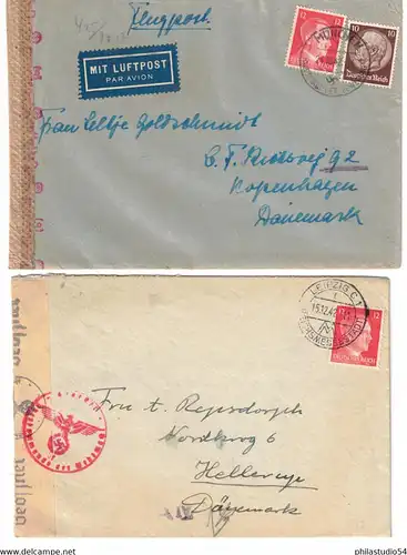1942, EUROPAPORTO nach Dänemark einfacher Brief und 22 Pfg. Luftpostfrankatur. Schöne Albumseite