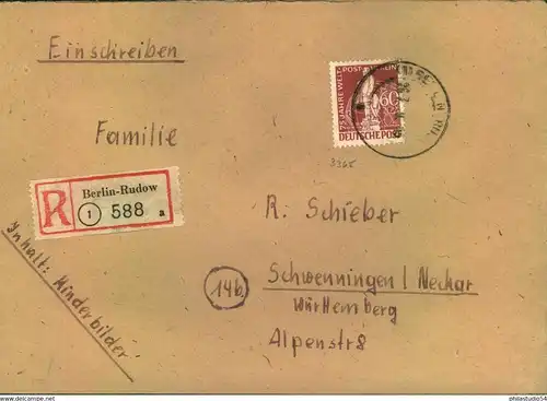 1950, 60 Pf. Stephan als Fern-R-Brief ab BERLIN-RUDOW