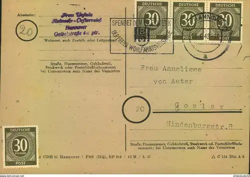 1948, 23.6.-11: 10-fach Karte mit MeF ab HANNOVER - Erste Leerung