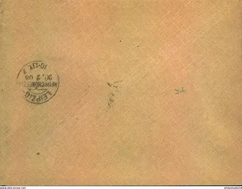 1908, 2 Pfg. Germania 10-mal auf Fernbrief ab  " TÜRKHEIM 19 FEB 05" nach Leipzig