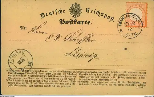 1872, 2Kreuzer kl. Schild orange auf Postkarte ab FRANKFURT a. M.