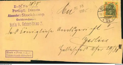 1904, 25 Pfg. Germania ohne Wz als Einzelfrankatur auf Orts-Zustellung